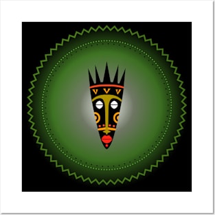 African Mystical Mask. Tribal, Green. Posters and Art